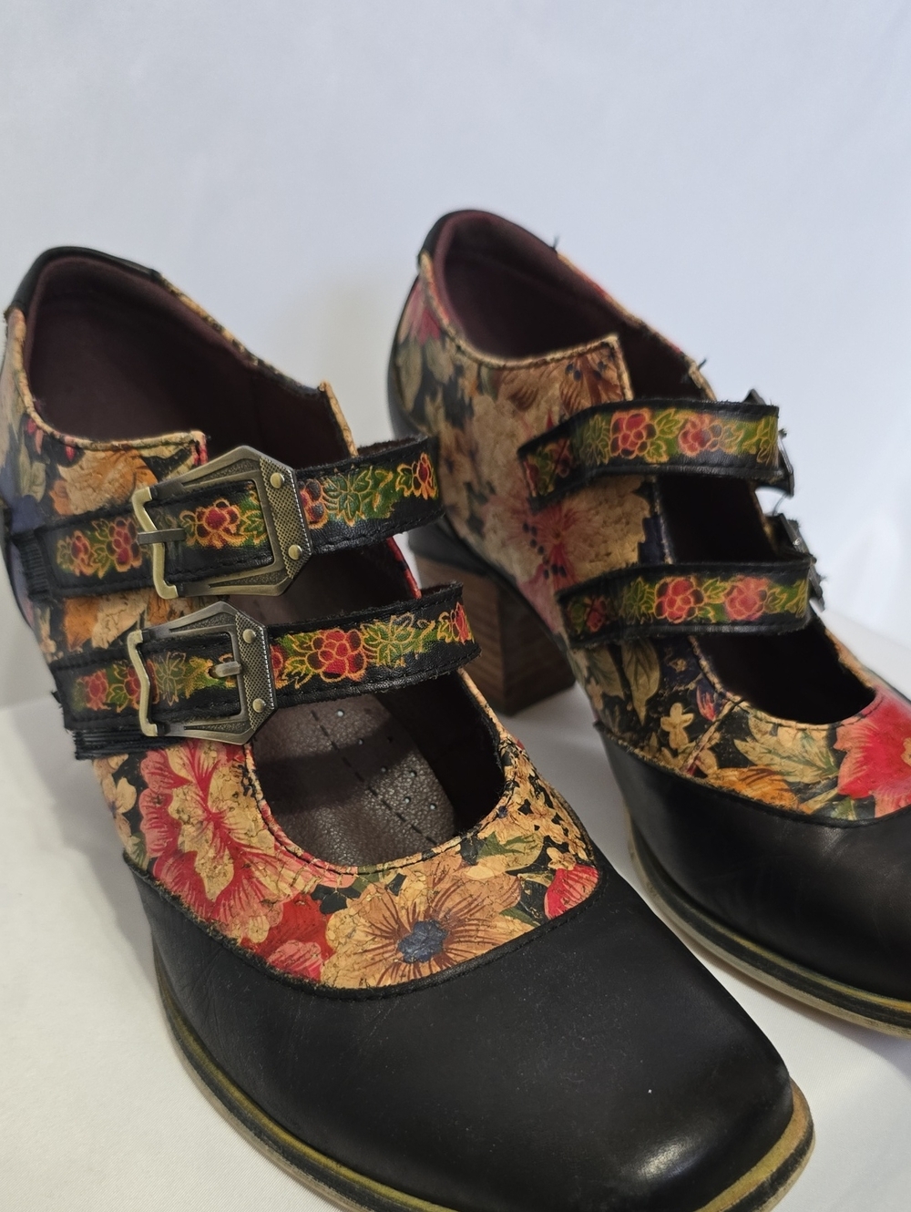 L'Artiste Spring Step Glena Leather Floral Mary Jane Wedge Shoes Size 8.5 - Picture 5 of 16